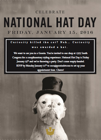 when is national hat day 2016
