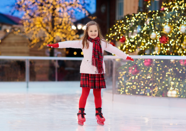 Gold Pink Christmas Winter Ice Skating Outdoor Rug by nguyen-duc